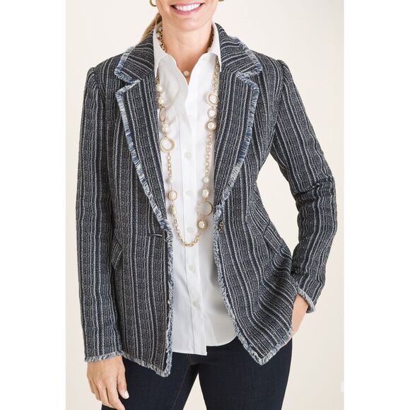 Chico's Jackets & Blazers - Chicos Striped Navy Tweed Blazer Size‎ S